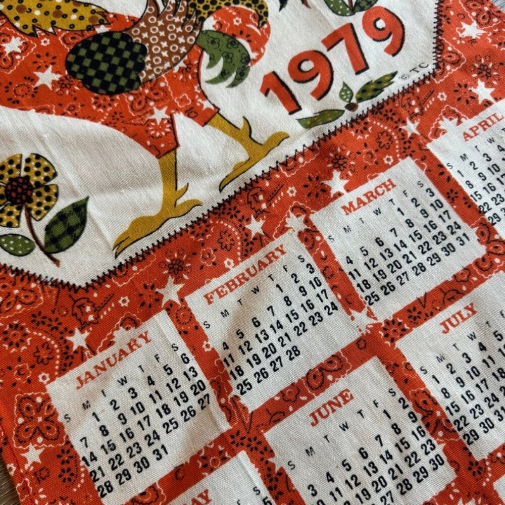 Vintage 1979 Orange Rooster Fabric Calendar 16" X 26.5" - Picture 3 of 6